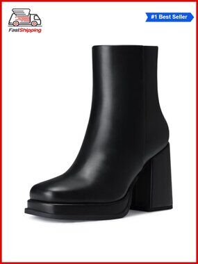 🎅 Women's Platform Ankle Boots Chunky Block High Heel PU Leather Zip Bootie